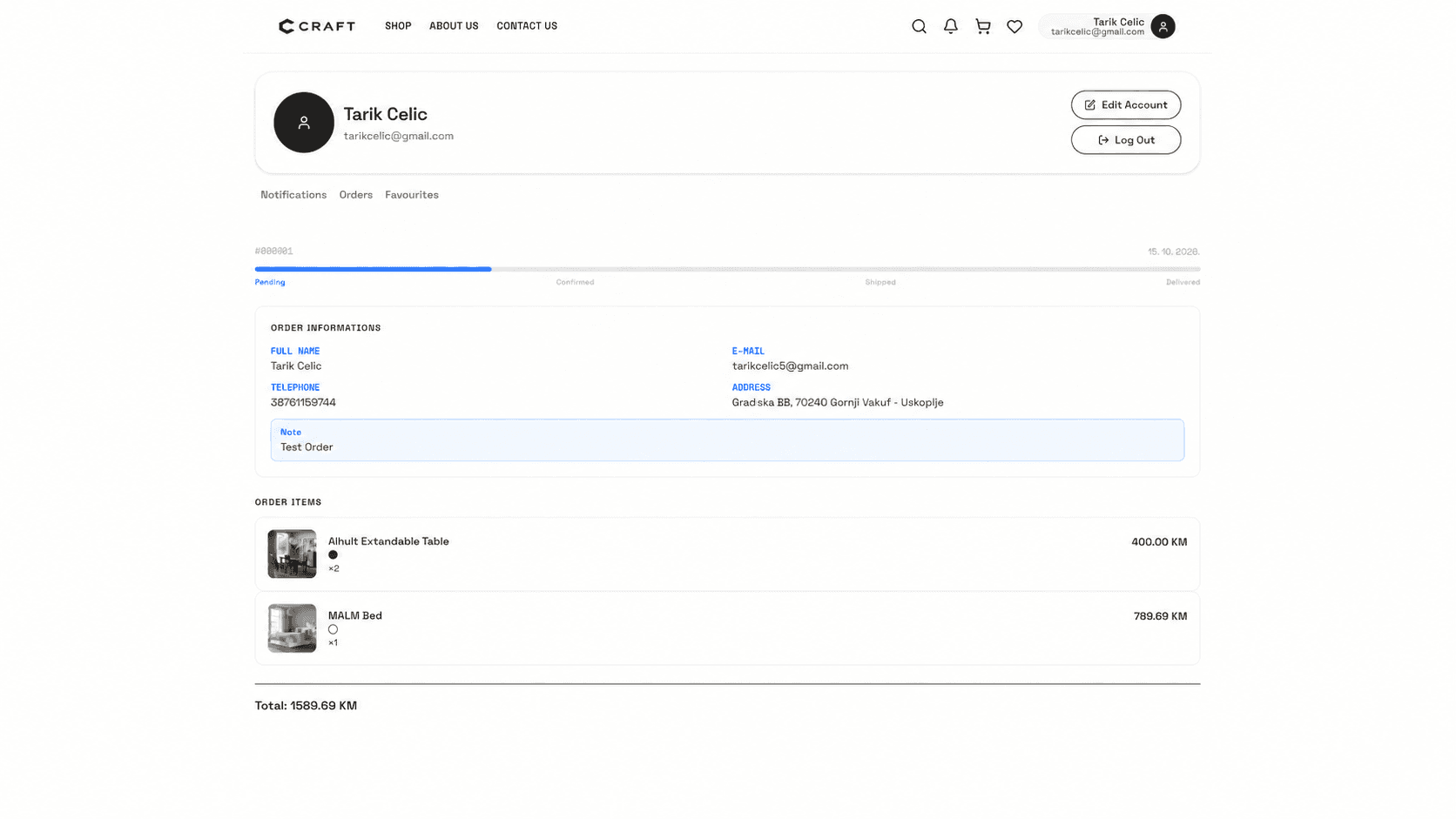 Craft order tracking